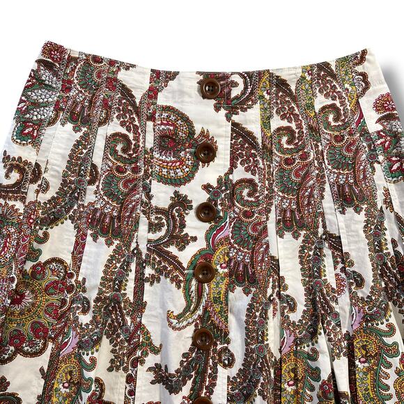 CAbi Womens A Line Midi Skirt Paisley Print Button Accent Beige Red Green Size 8 - Picture 2 of 8
